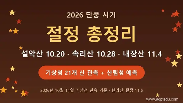 2026 단풍 절정 시기 총정리｜기상청 첫 단풍 관측일·산림청 절정 예측일 (설악산·속리산·내장산·한라산)