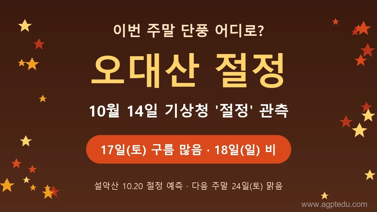 이번 주말 단풍 어디로? 오대산 절정·설악산 임박｜10월 17~18일 날씨, 토요일이 답