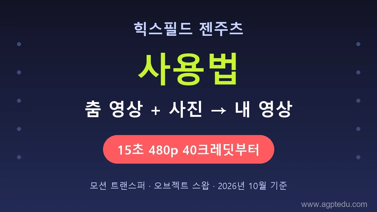 힉스필드 젠주츠 사용법｜춤 영상에 내 사진 입히기, 크레딧·무료 횟수 정리 (2026)