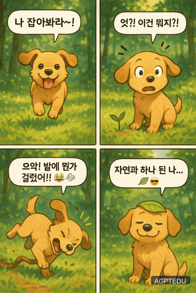 숲속 산책하는 강아지 4컷 만화