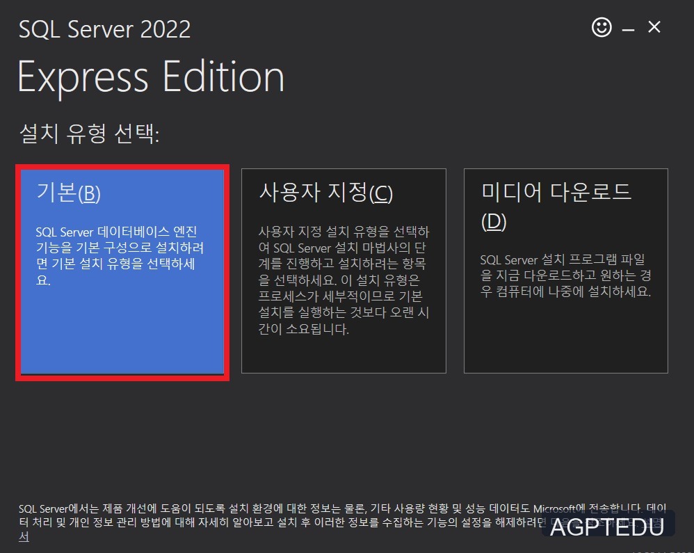 MSSQL EXPRESS 설치 유형 선택