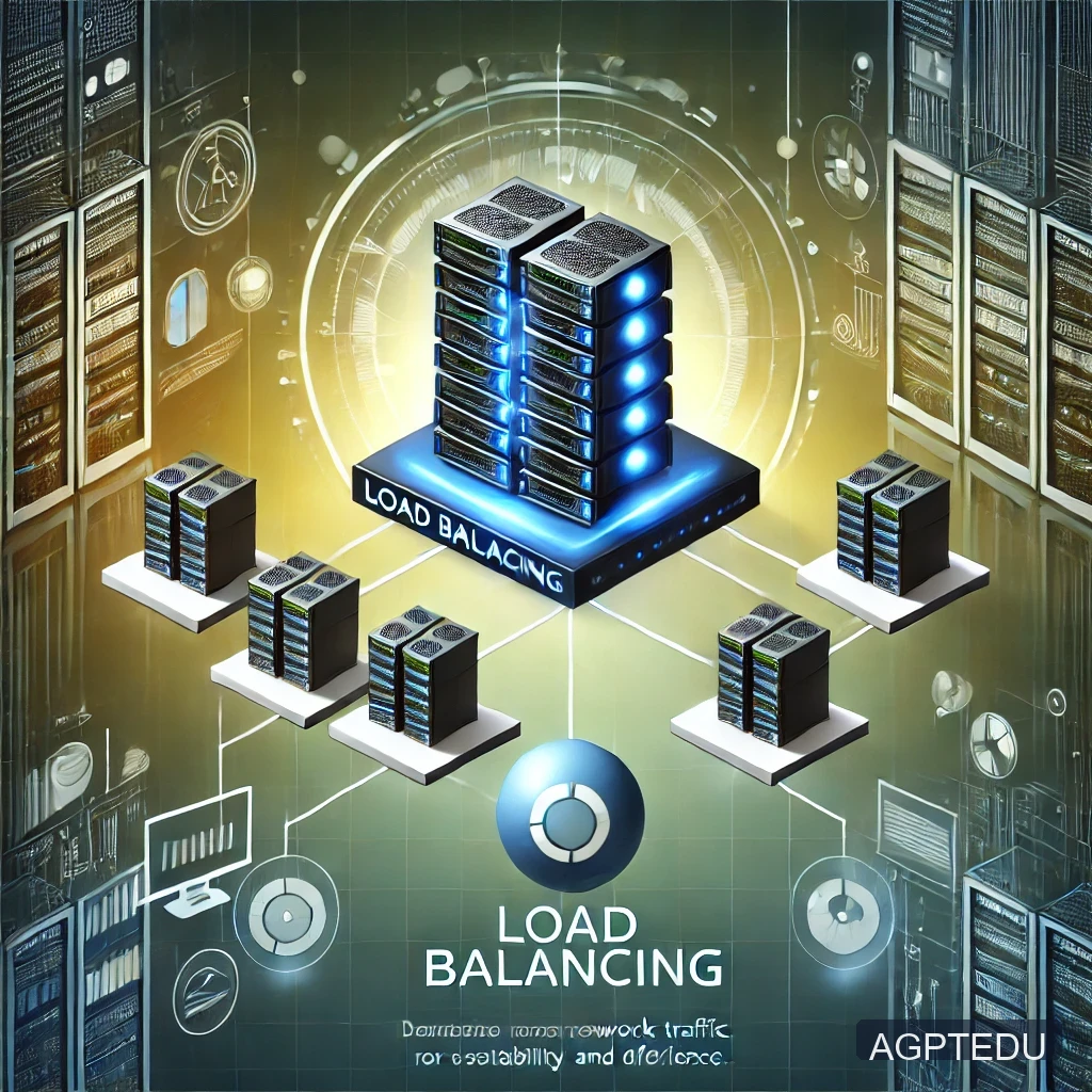 DALL·E 2024-10-20 20.06.52 - An illustration explaining the concept of Load Balancing in servers. The image shows multiple servers connected to a central load balancer distributin