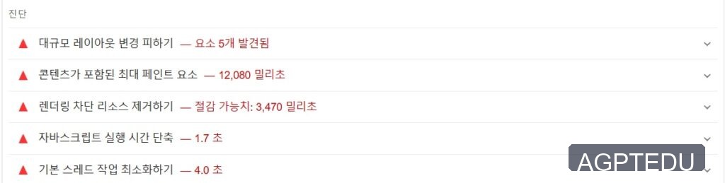 Google PageSpeed Insights 성능 개선 진단