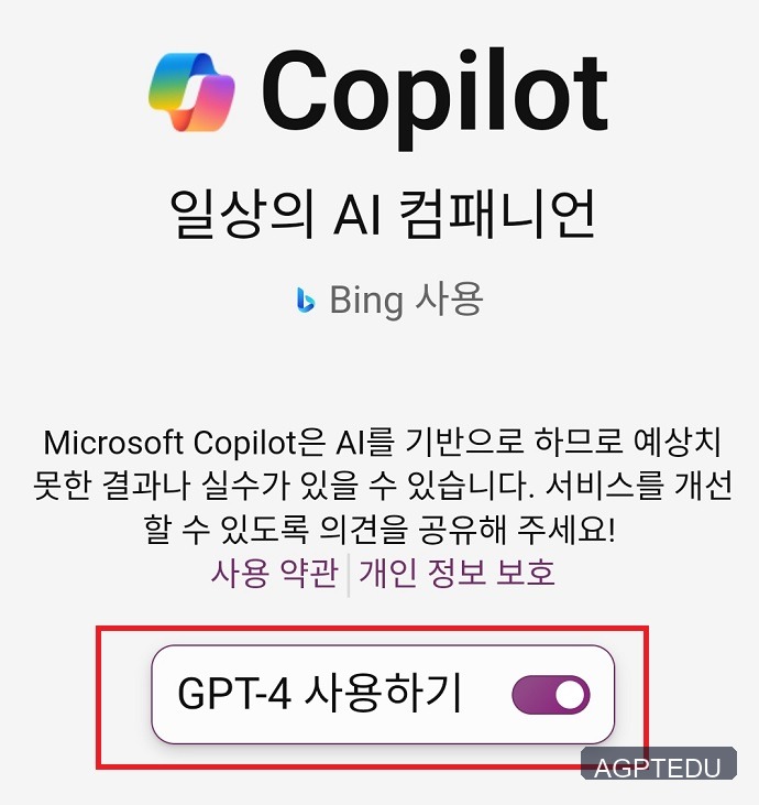 MS 코파일럿 초기 화면