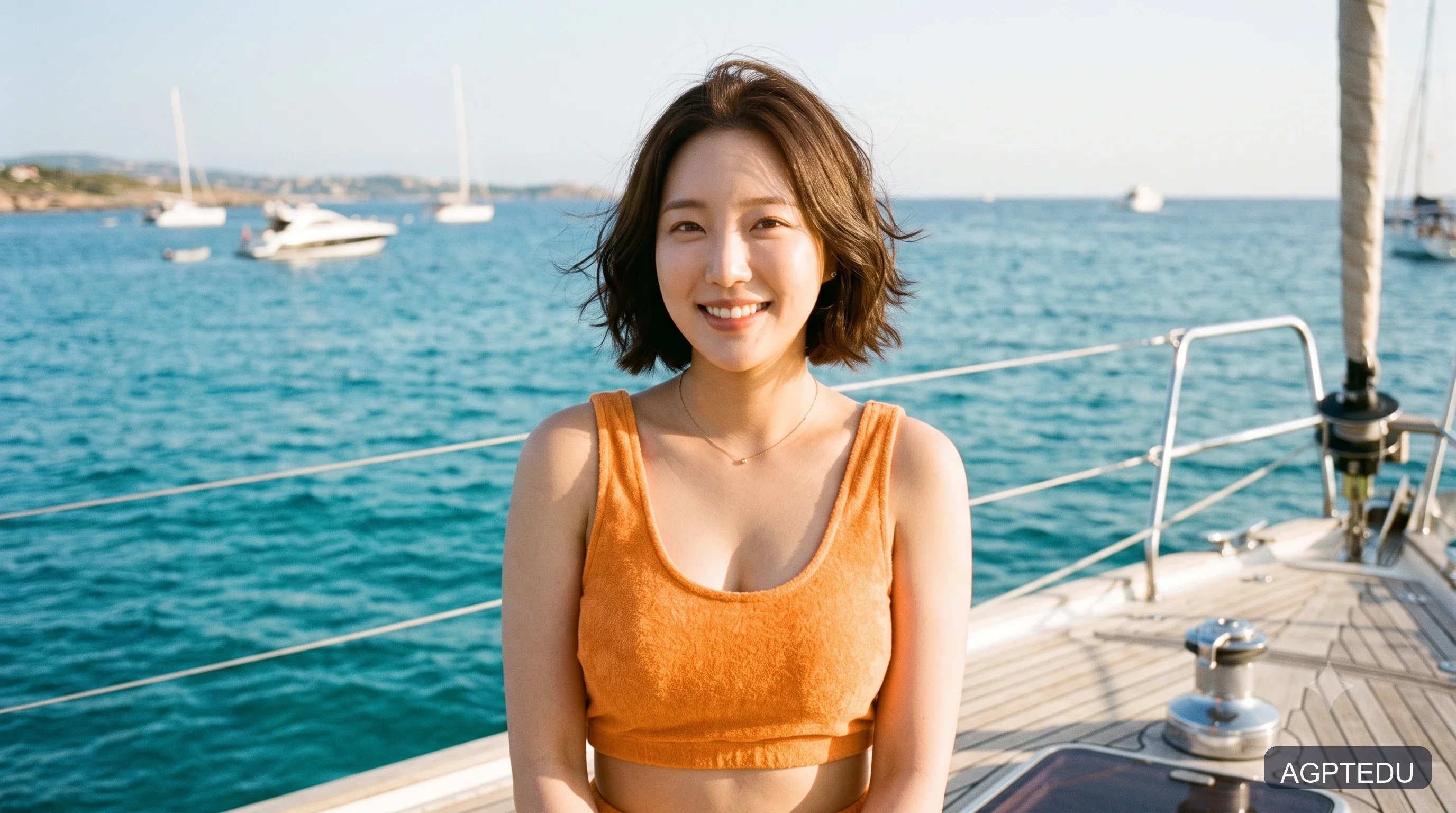 요트 데크 오렌지 크롭톱 x 바람 스냅