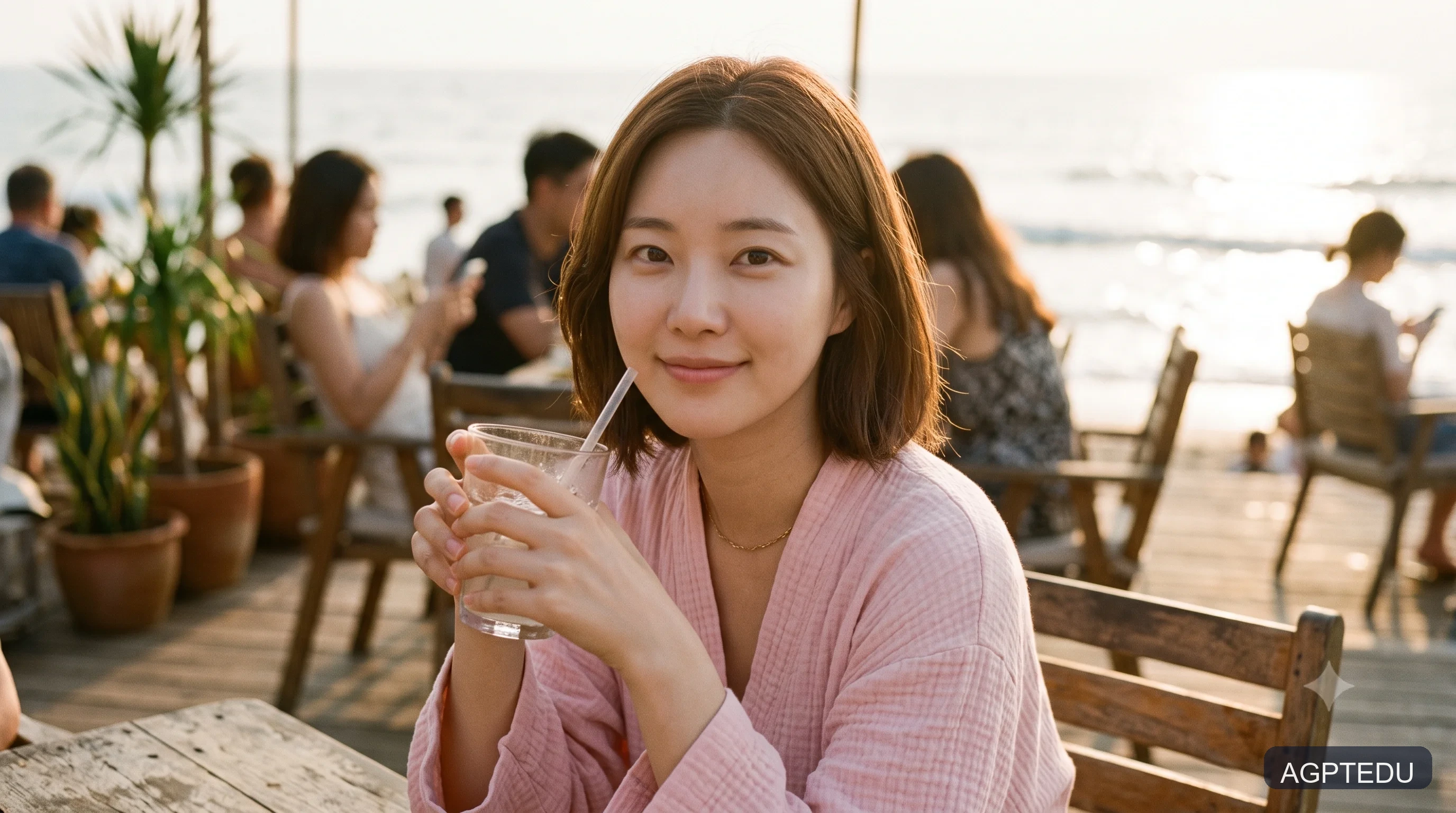 핑크 로브 비치웨어 x 카페 테라스