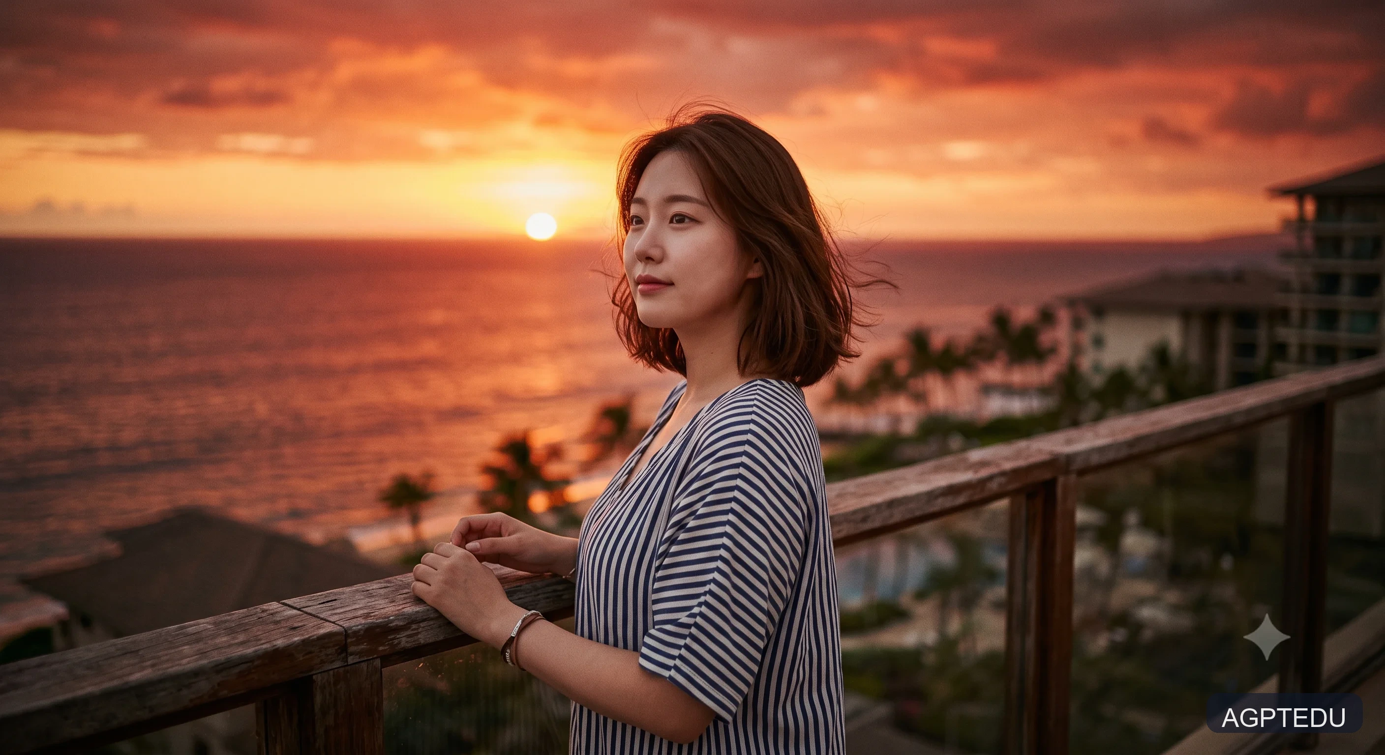 발코니 스트라이프 집업 x 석양 감성