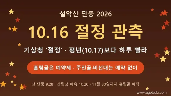 설악산 단풍 2026｜10월 16일 기상청 '절정' 관측, 흘림골 예약제·주전골·비선대 코스 정리