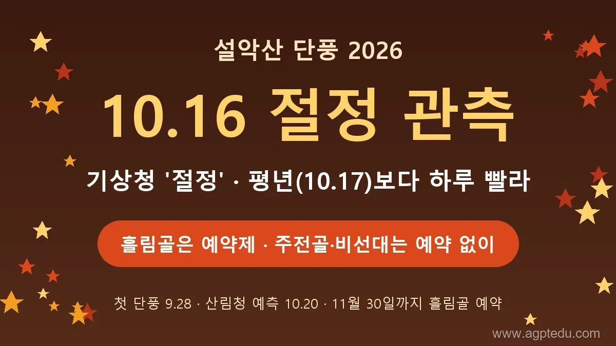 설악산 단풍 2026｜10월 16일 기상청 '절정' 관측, 흘림골 예약제·주전골·비선대 코스 정리