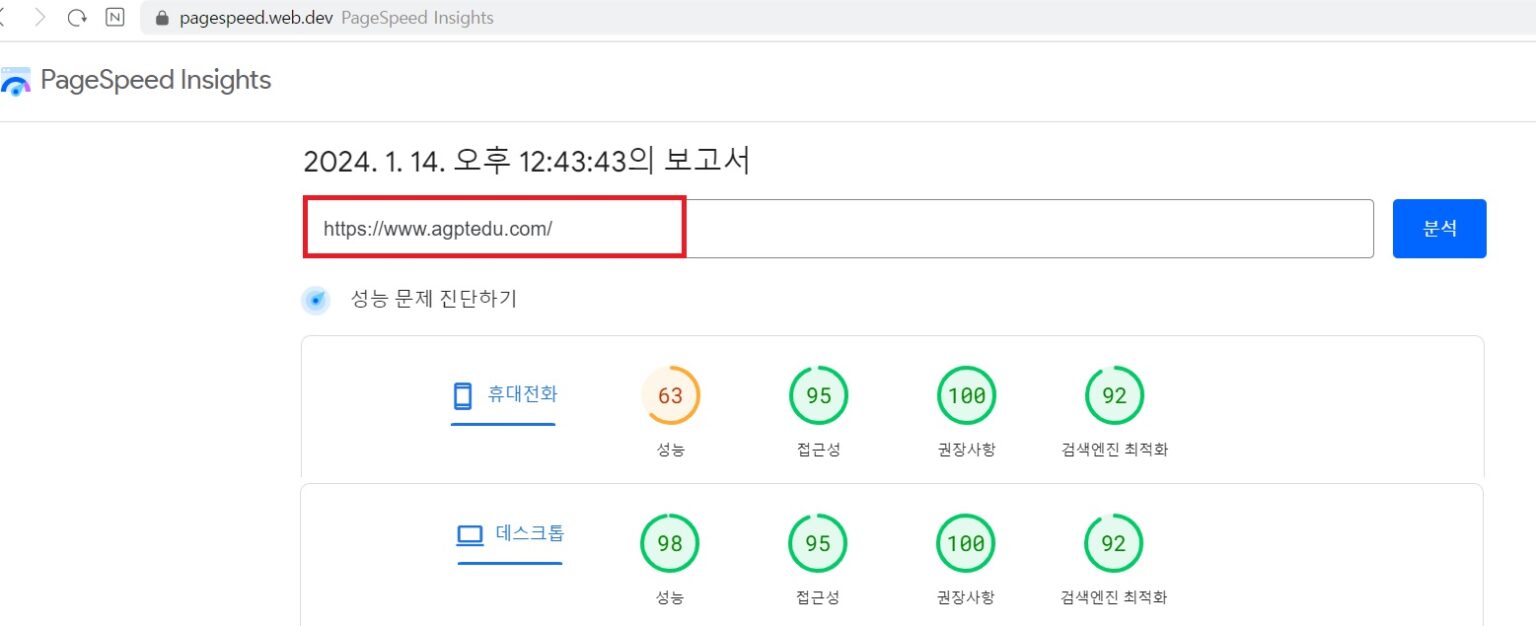 웹사이트의 성능과 SEO 개선하기 위한 도구, Google PageSpeed Insights
