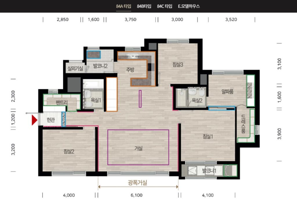 의왕고천지구 대방 디에트르 센트럴 84A 타입 평면도