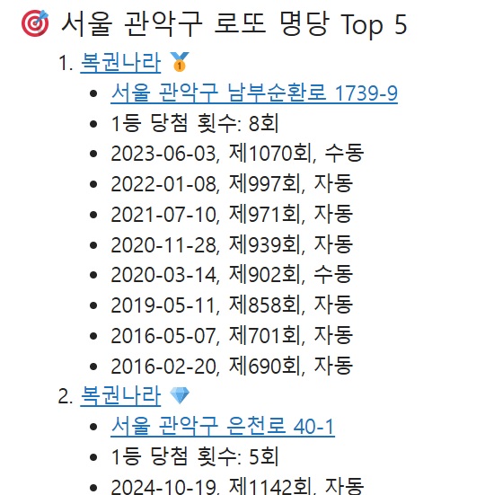 관악구 로또 명당 TOP 5